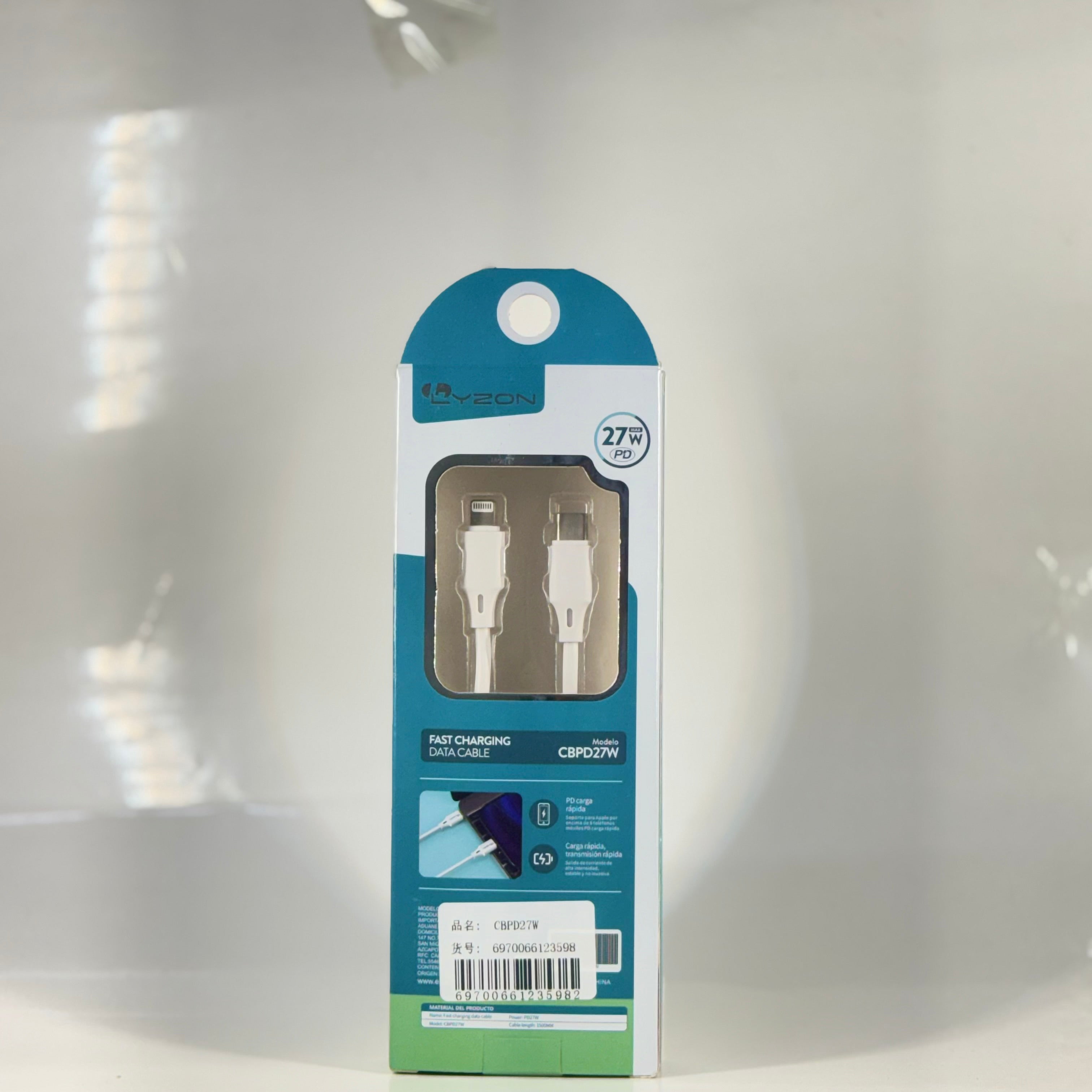 CABLE DE CARGA RAPIDA IPHONE LYZON -  CBPD27W