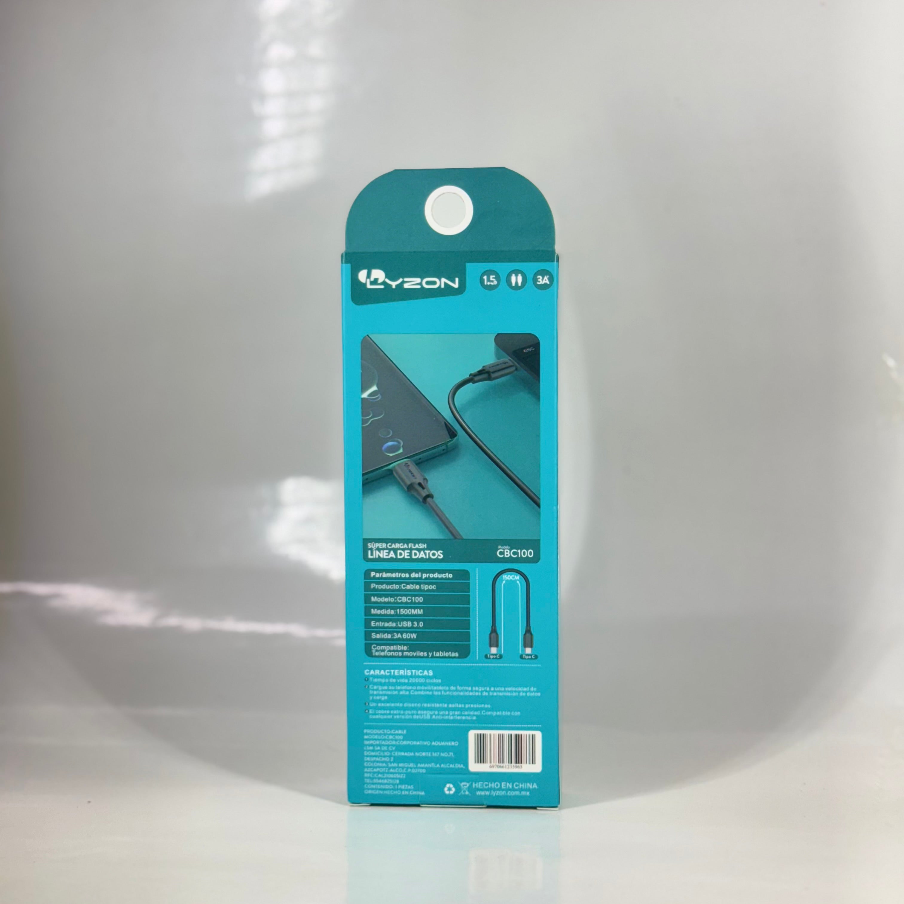 CABLE DE CARGA RAPIDA DOBLE TIPOC LYZON - CBC100